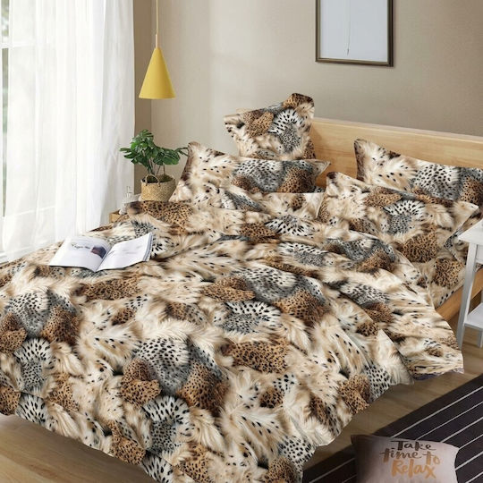 To megalo pazari Set Duvet Cover 220x240cm Double With 2 Beige Grey Pillowcases