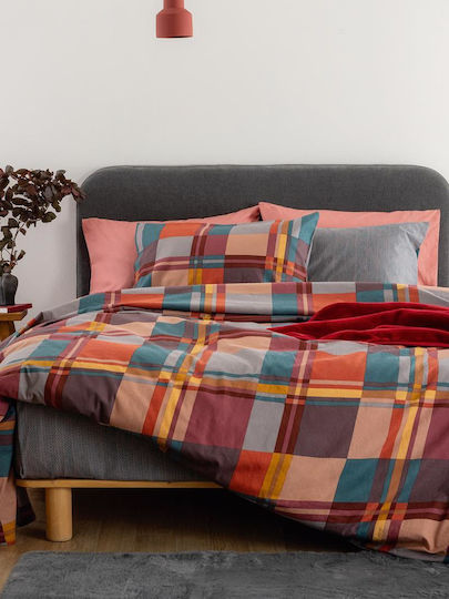 Palamaiki Σετ Παπλωματοθήκη Φανελένια 170x250cm Μονή με Μαξιλαροθήκη Πολύχρωμη