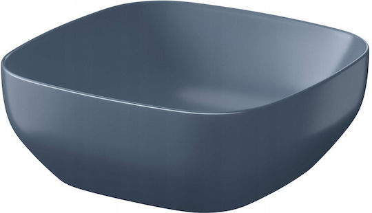 Cersanit Einbau Badezimmerwaschbecken Keramik mit Wasserhahn 38x38cm Blau Matt
