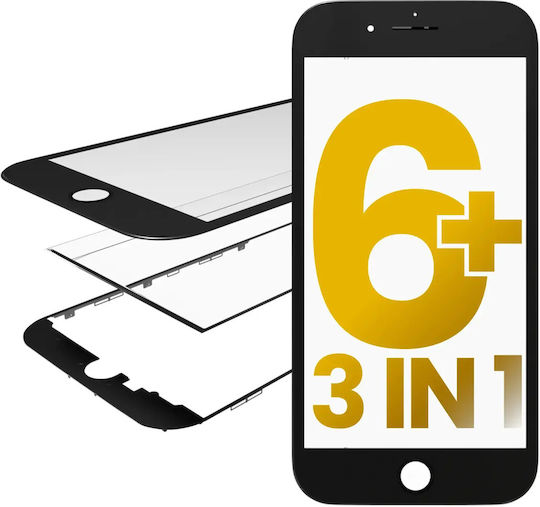 3 În 1 Sticlă Față + Cadru + Oca Preinstalată Iphone 6 Plus Negru Set 2 Bucăți