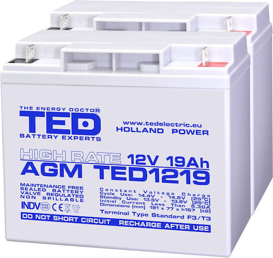 Battery Pack Compatible Apc Rbc7 24v 19ah 2x12v Ted Electric