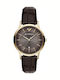 Мъжки часовник на батерия с кожена каишка Gold / Brown