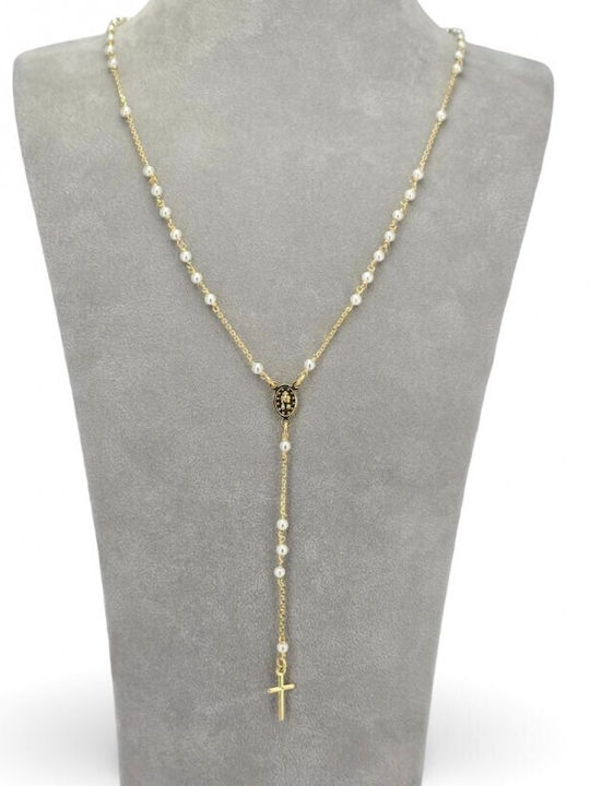 Rosary Necklace Made of Gold Plated Silver with Pearls