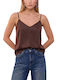 Bluza Damă Satin Lingerie Top Cu Dantelă Maro