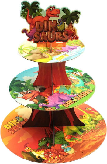 Stand Pentru Dulciuri Flippy Din Carton 3 Nivele Diametru 16 22 29 Cm Înălțime 38 Cm Temă Dinozaur Multicolor