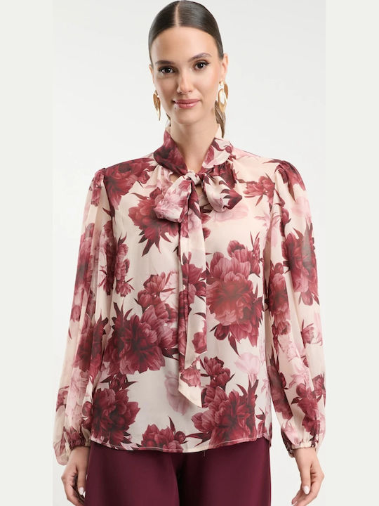 Desiree Women's Blouse with Neck Tie Floral Bur...