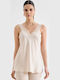 Women's Satin Blouse with Ecru Lace