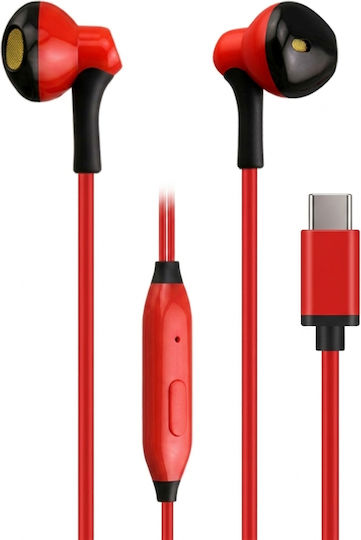 Lw-e03 In ear Handsfree слушалки с USB-C конектор Червен/Черен