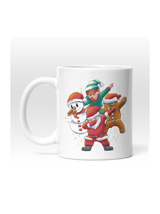 Echipa lui Moș Crăciun Făcând Poza Dabb Vacanțe De Crăciun Cană De Crăciun Ceramică Albă 330ml Cu Personalizare