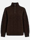Women's Sweater with Neckline with Zipper Dark Brown Marl