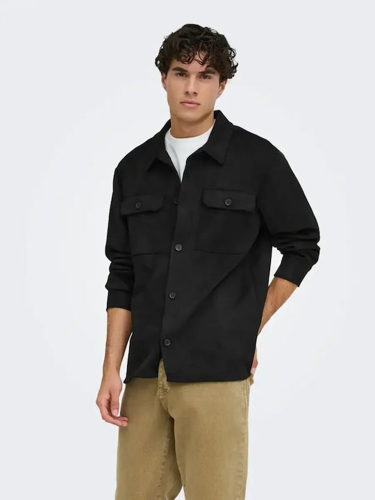 Langärmelig Denim Overshirt in Normale Passform Schwarz
