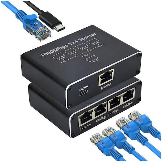 Ethernet Сплитер 1 4 Gigabit – Свързване на 4 Устройства Едновременно 1000mbps Захранване Usb-c Plug & Play Pc Tv Router