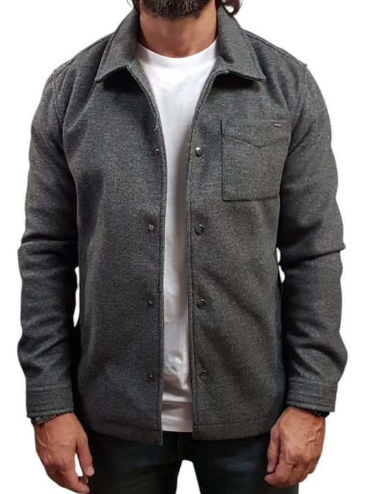 Long Sleeve Overshirt in Narrow Fit Grey Melange