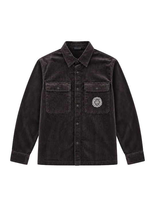 Overshirt din Catifea Raiată cu Mâneci Lungi, Regular Fit, Maro