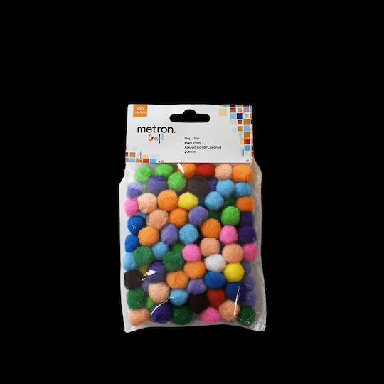 Metron Craft Pom Pom Blister 100 Pieces 2cm Assorted 12 Pieces