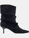 Wildleder Damen Stiefeletten mit Mittelhohem Absatz Schwarz