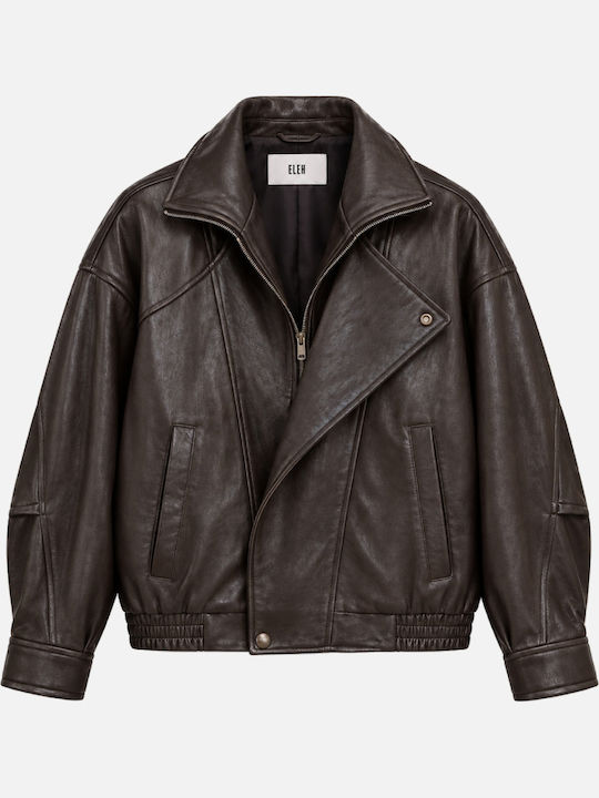 Eleh Leder Damenjacke Für Winter Braun