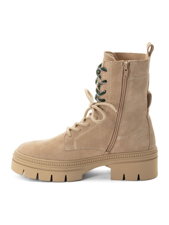 Beige Leder Damen Stiefeletten