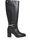 Schwarze Damen-Lederreitstiefel