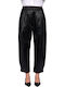 Women's Leather Trousers with Elastic in a Loose Fit Black