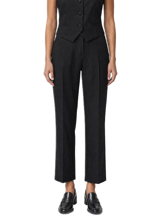 Access Women's High Rise Satin Trousers in Relaxed Fit Black with Sequins