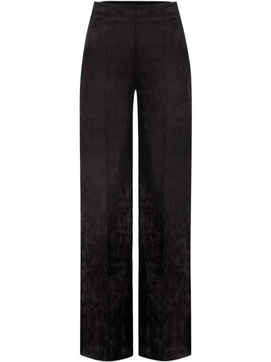 Pantaloni Dama Catifea Raiata Negru
