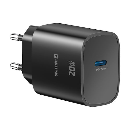 Swissten Φορτιστής Χωρίς Καλώδιο GaN με Θύρα USB-C 20W Power Delivery Μαύρος (22071710)