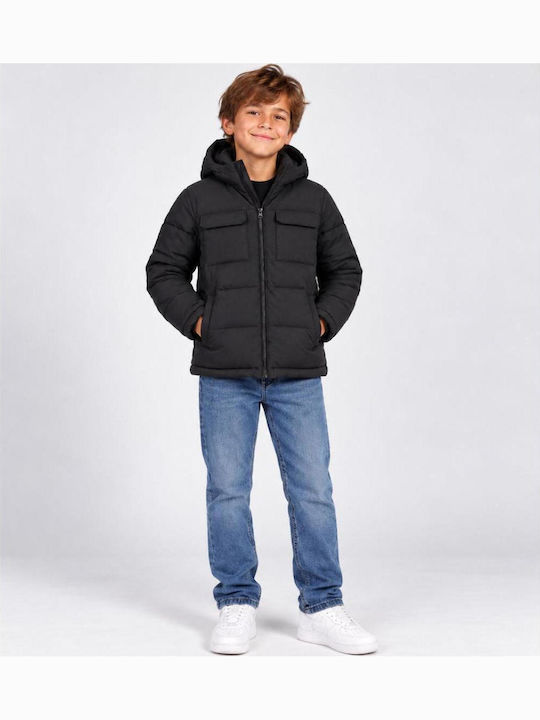 Kids Quilted Short Jacket with Lining & Hood Black