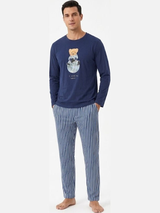 Soccus Winter Herrenpyjama Baumwolle Blau
