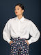 Long Sleeve Women's Satin Shirt Ecru