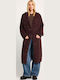 Long Women's Knitted Cardigan with Buttons Burgundy