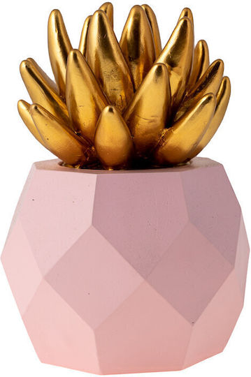 Polyester Cactus Gold Pink Polygonal Pot 16x11cm
