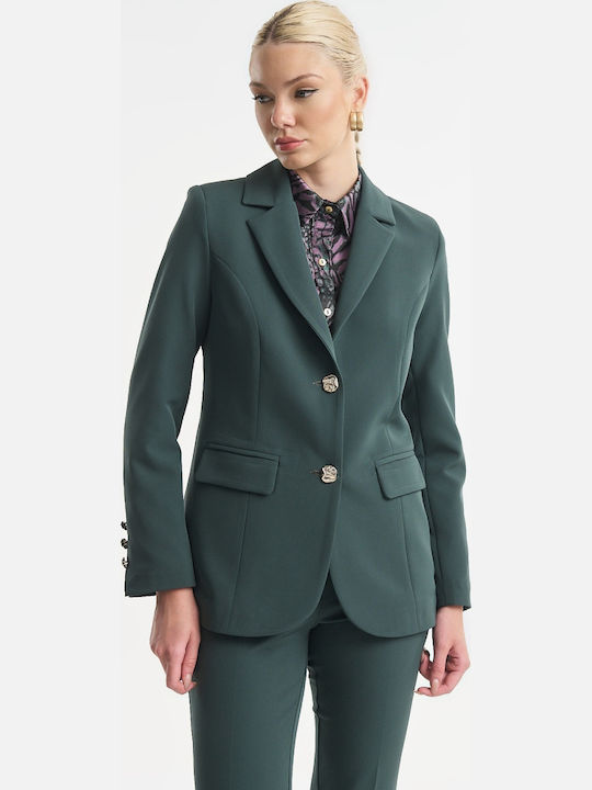 Fibes Sacou de damă din crep cu talie Verde