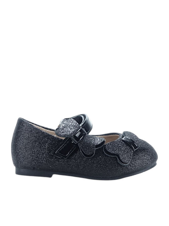 Kids Ballerinas With Hoop & Loop Closure Black