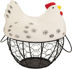 Pui Ceramic Alb Cu Coș Metalic Auriu 20x24cm