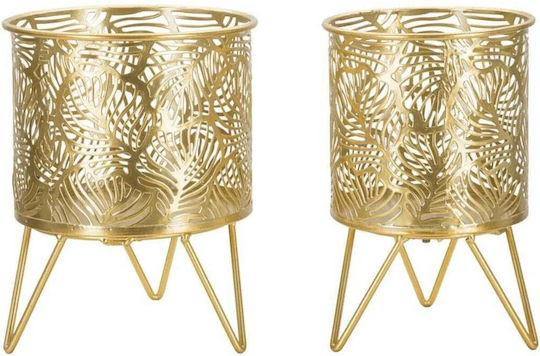 Mauro Ferretti Metallic Gold Plant Pots with Stand 16x16x20cm 2 Pieces