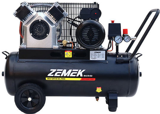 Zemek Μονοφασικό Κομπρεσέρ Αέρος 92dB με Ισχύ 3hp και Αεροφυλάκιο 50lt