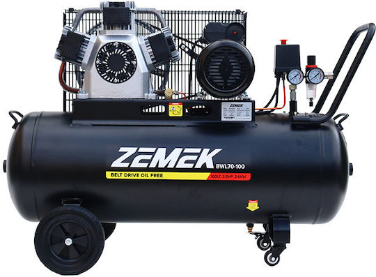 Zemek Einphasiger Luftkompressor 92dB mit Leistung 3.5hp und Luftkammer 100lt