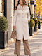Women's Cream Coat with Fur Details