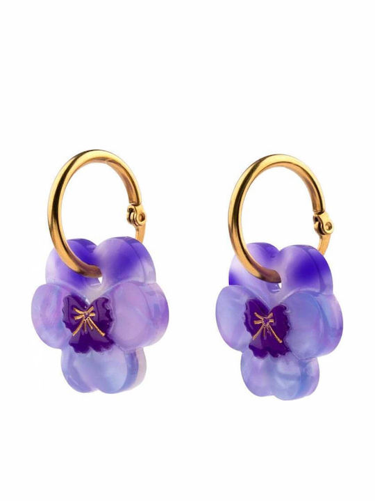Σκουλαρίκια Coucou Suzette Purple Pansy Gold Plated Steel 3 Micron & Acetate 4.5 X 2 Cm