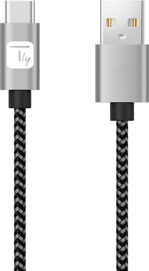 Techly Плетен USB 2.0 кабел USB-C мъжки – USB-A Черен 2 m ICOC MU2AC-020-AL