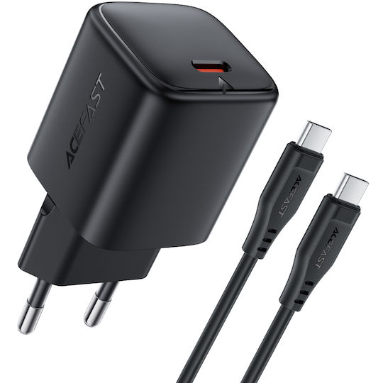 Acefast Φορτιστής GaN με Θύρα USB-C και Καλώδιο USB-C - USB-C 45W Quick Charge 3.0 Μαύρος (A119)