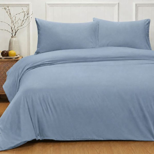 SpitiBazaar Set de Cearșaf cu 2 Fețe de Pernă Super Dublu cu Elastic 160x240+25 cm Albastru Deschis (3 buc.)