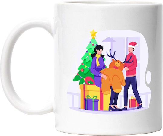 Winter, Ren, Crăciun, Copac Cană Ceramică de Crăciun cu Reni 330ml (cu Personalizare)