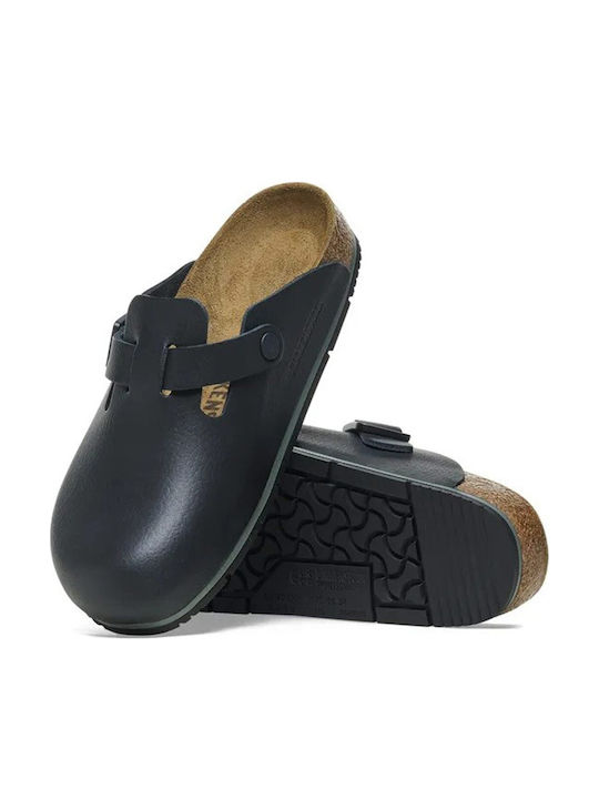 Birkenstock Boston Pro Δερμάτινα Σαμπό Μαύρα