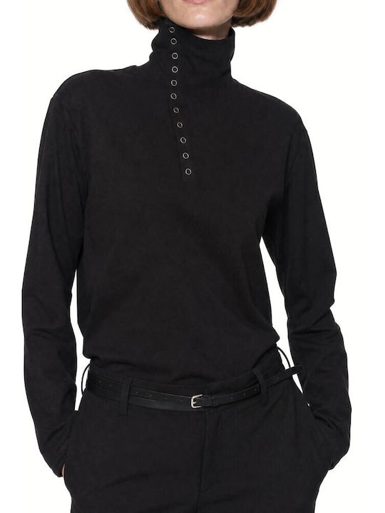 Women's Cotton Long Sleeve Blouse Nero