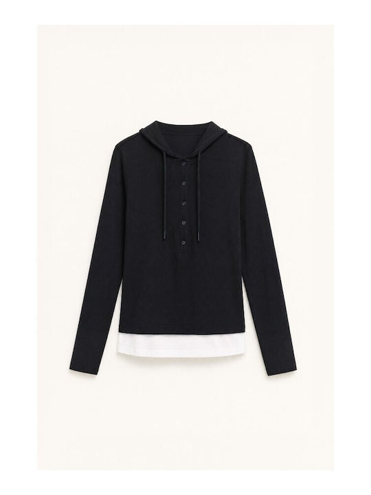 Women's Long Sleeve Hooded Sweater Nero