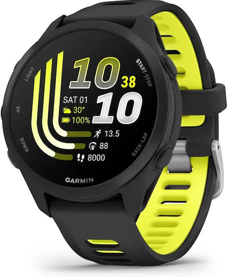 Garmin Forerunner 170 Music 43 mm Smartwatch rezistent la apă cu monitorizarea ritmului cardiac (Negru cu curea neagră/galben amped)