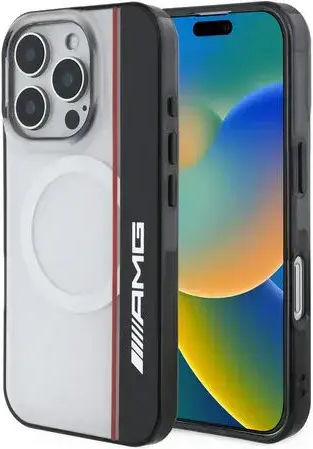 Калъф AMG iPhone 16 Pro Magsafe с Двоен Слой, Червена Линия, Бял 3666339332976