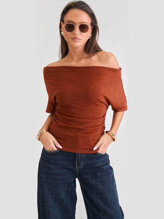 Γυναικεία Μπλούζα Off-Shoulder Κεραμιδι